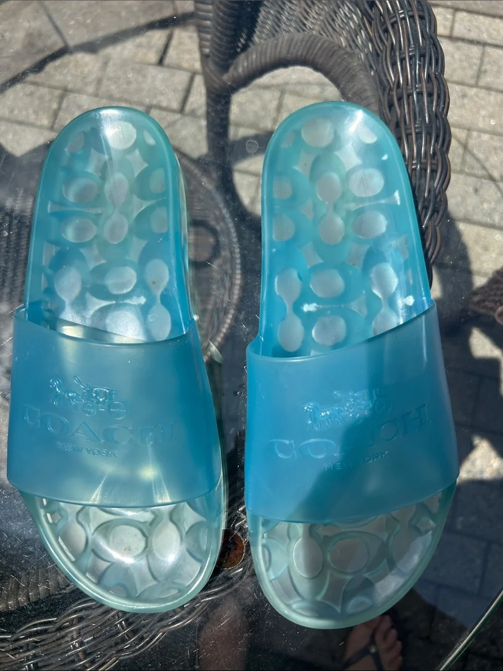 Coach Translucent Aqua Slide Sandals